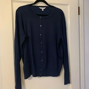 Women’s light weight navy blue cardigan sweater.